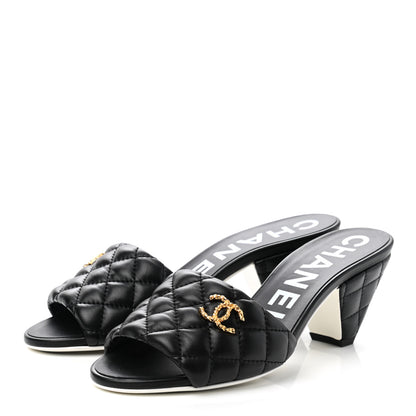 Chanel Lambskin Quilted Textured CC Mules 36 Black 3 of 9