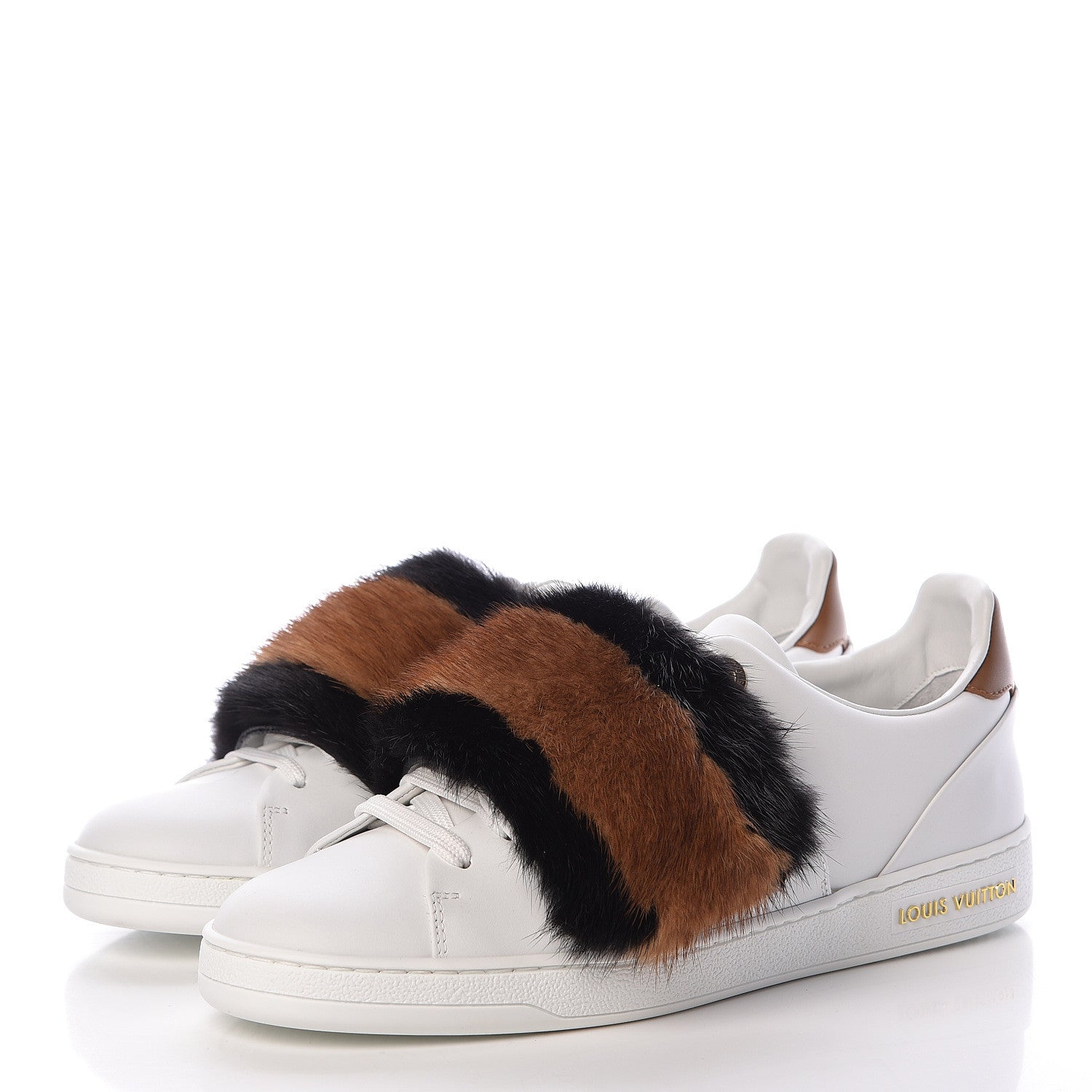 Louis Vuitton Calfskin Mink Fur Frontrow Sneakers 37.5 White 3 of 9