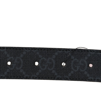 Gucci GG Supreme Monogram Plutone Calfskin Enamel Double G 30mm Belt 80 32 Black Metal Blue 5 of 5