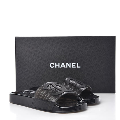 Chanel PVC Transparent CC Flat Slide Sandals 36 Black 8 of 8