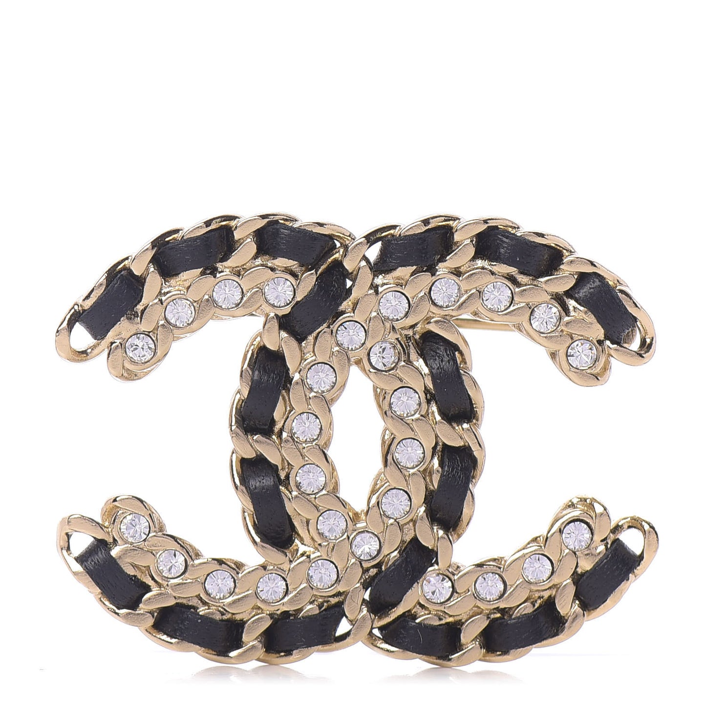Lambskin Crystal Vintage Allure CC Chain Brooch Black Gold