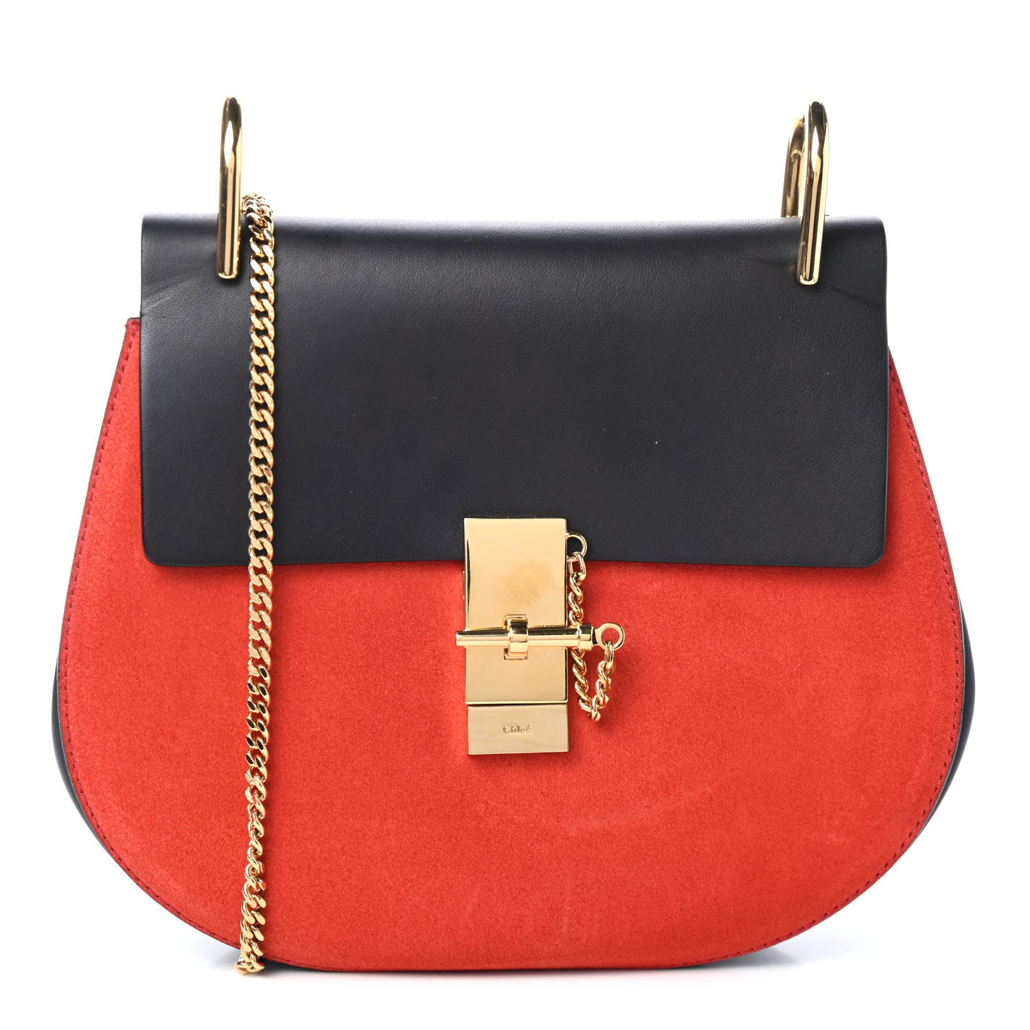 Chloe Suede Smooth Calfskin Drew Shoulder Bag Plaid Red 1 of 5
