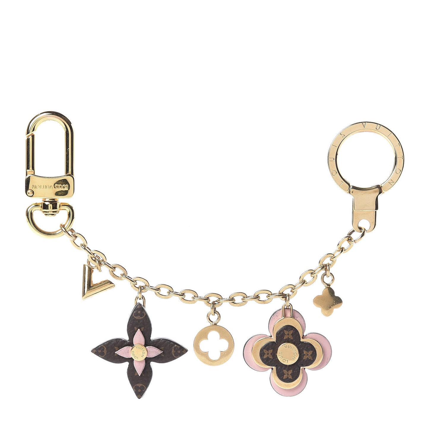 Brass Monogram Blooming Flowers Bag Charm Key Holder Rose Ballerine