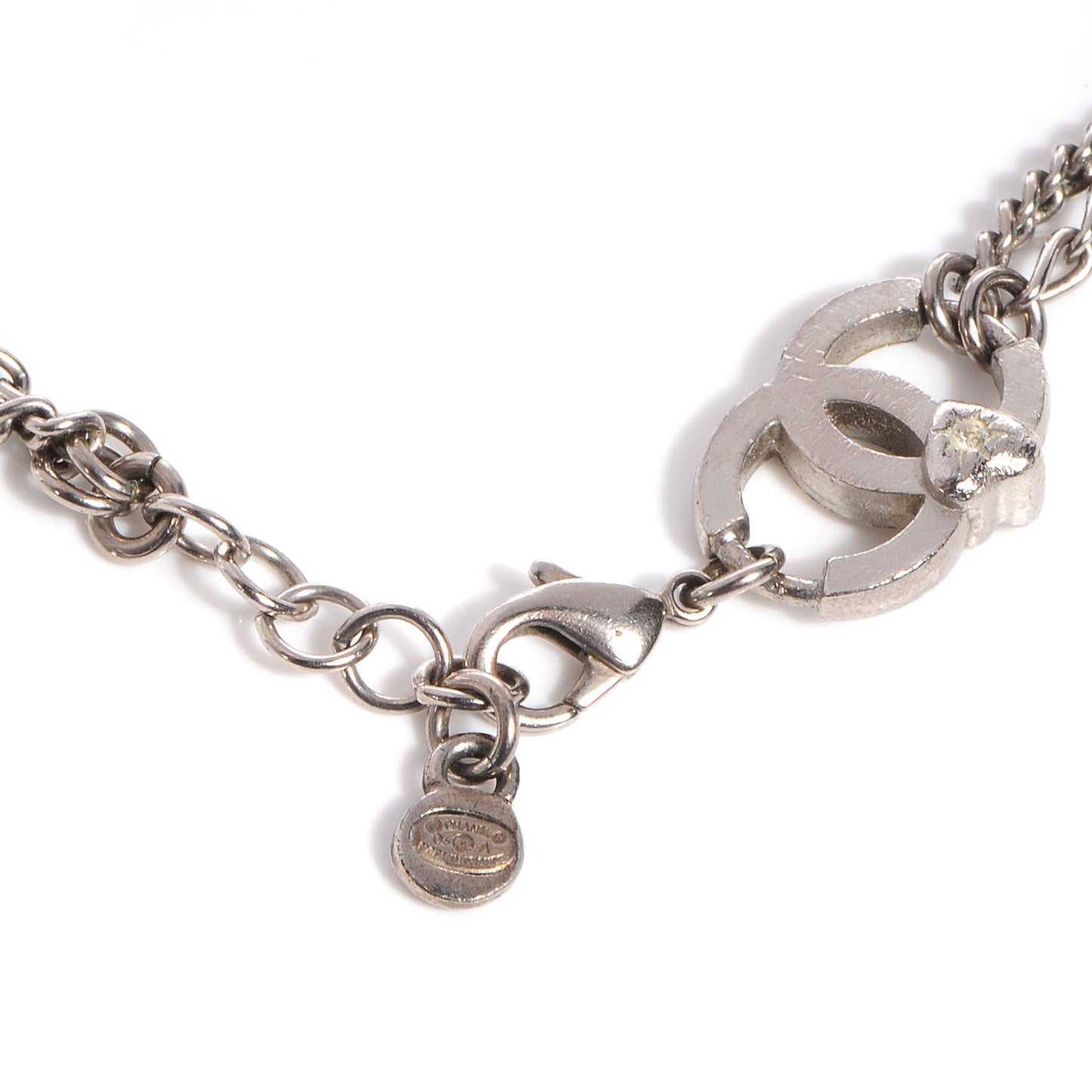 Crystal Pearl Heart CC Charm Bracelet Silver