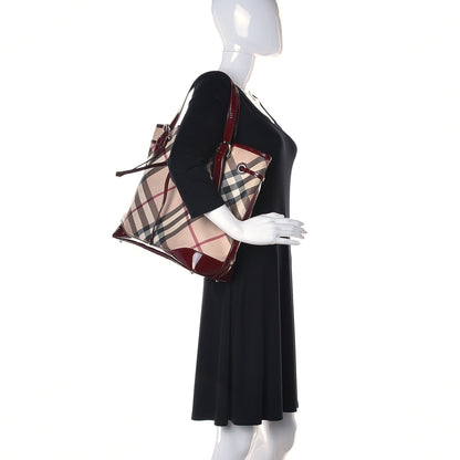 Burberry Supernova Check Drawstring Tote Berry Red 2 of 27