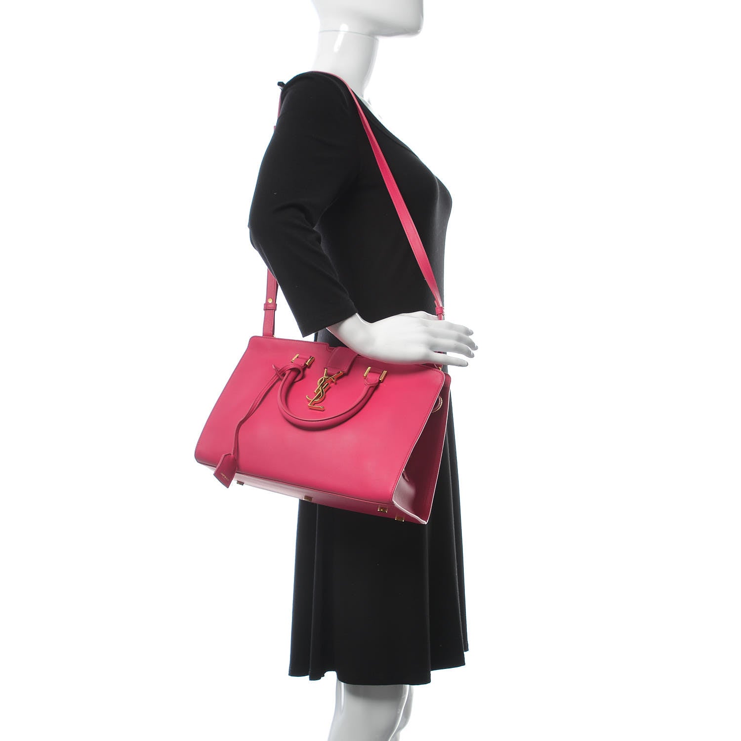 Saint Laurent Calfskin Small Monogram Cabas Fuchsia 2 of 9