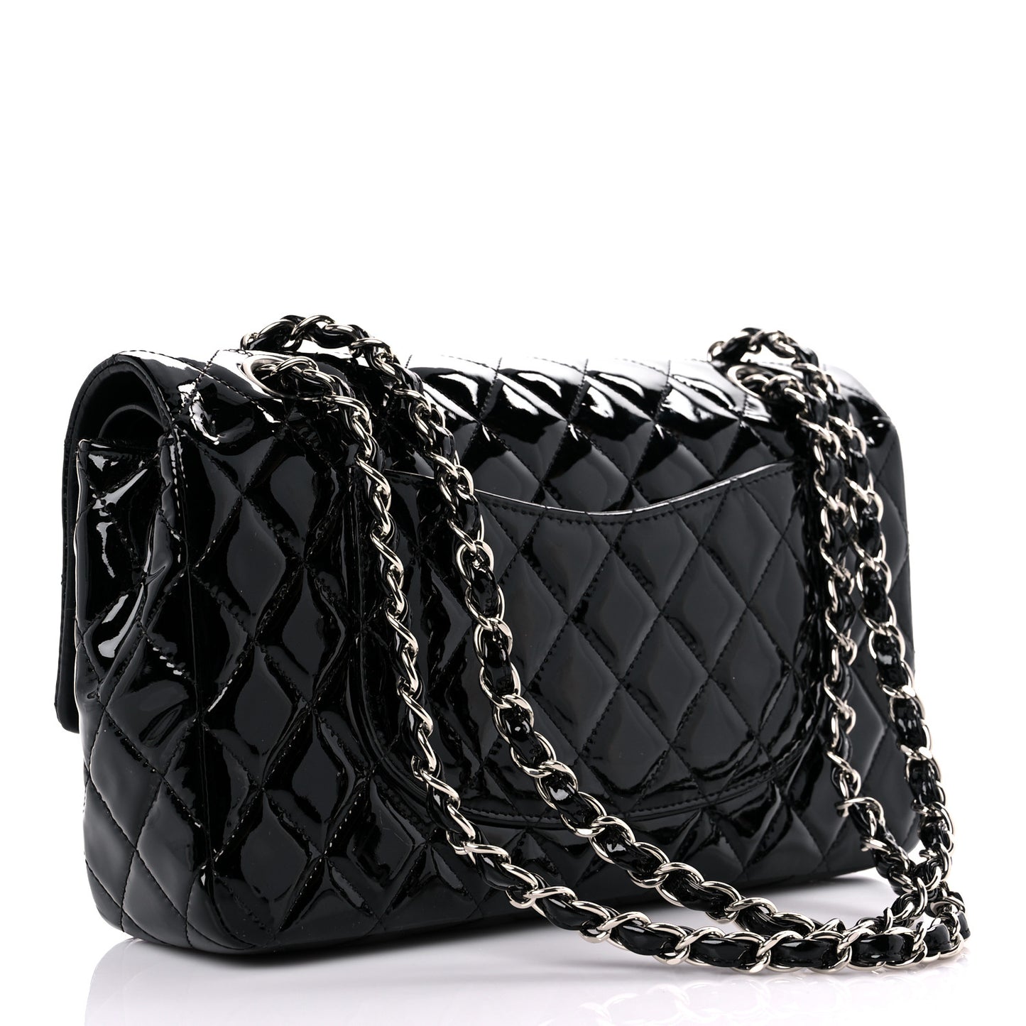 Patent Quilted Medium Double Flap Black