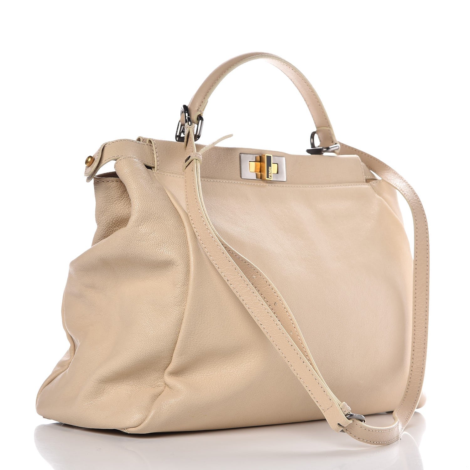 Fendi Goatskin Large Peekaboo Iconic Satchel Grigio Black 4 of 17