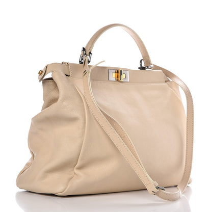 Fendi Goatskin Large Peekaboo Iconic Satchel Grigio Black 4 of 17
