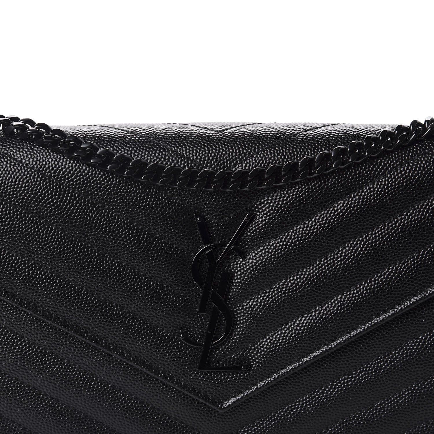 Saint Laurent Grain De Poudre Matelasse Chevron Monogram Chain Wallet Black 10 of 11