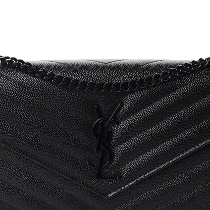 Saint Laurent Grain De Poudre Matelasse Chevron Monogram Chain Wallet Black 10 of 11