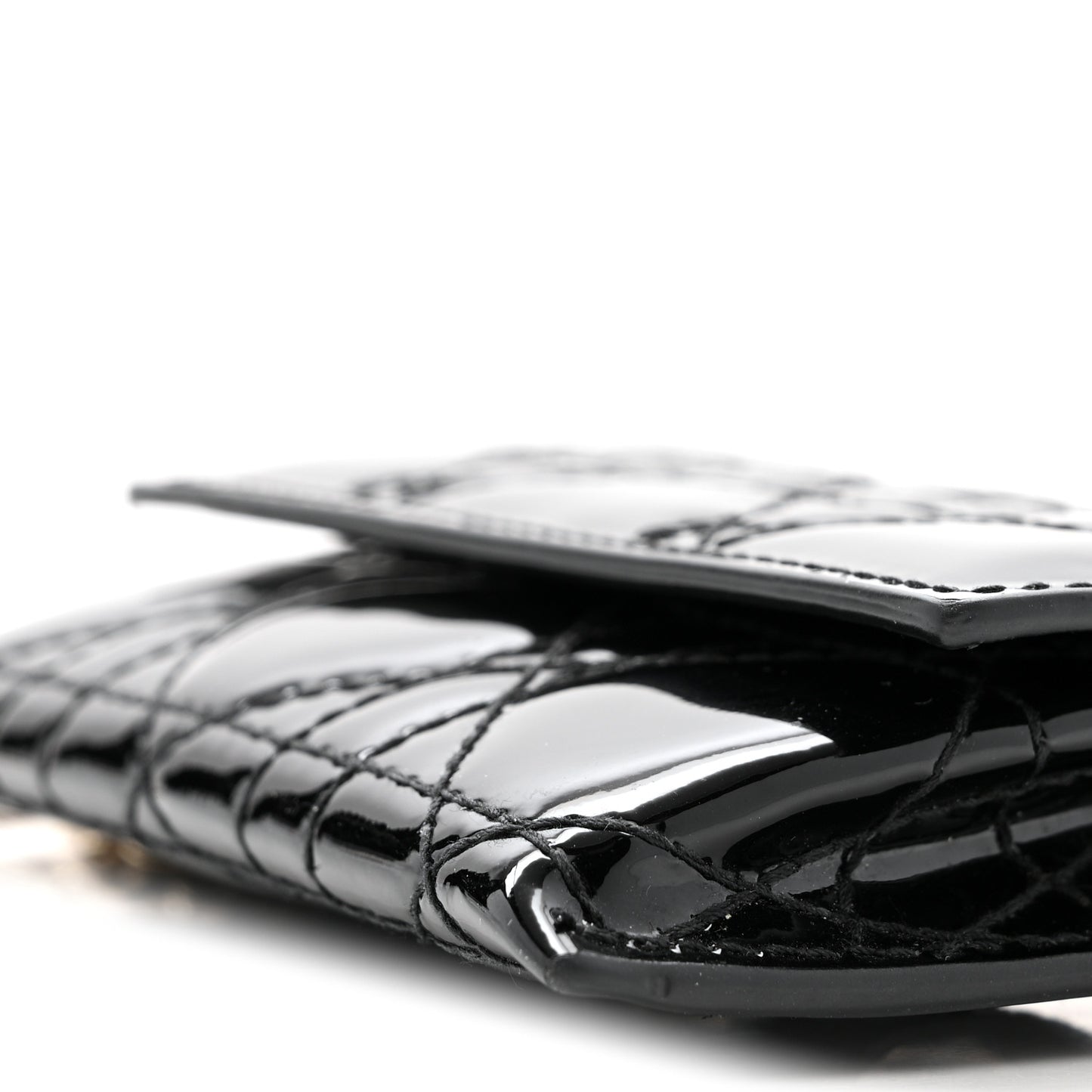 Patent Cannage Lady Dior Pouch Wallet On Chain Black