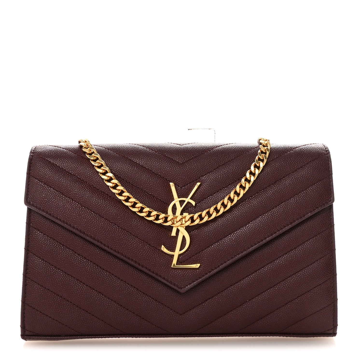 Saint Laurent Grain De Poudre Matelasse Chevron Monogram Chain Wallet Rouge Legion 1 of 10