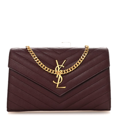 Saint Laurent Grain De Poudre Matelasse Chevron Monogram Chain Wallet Rouge Legion 1 of 10