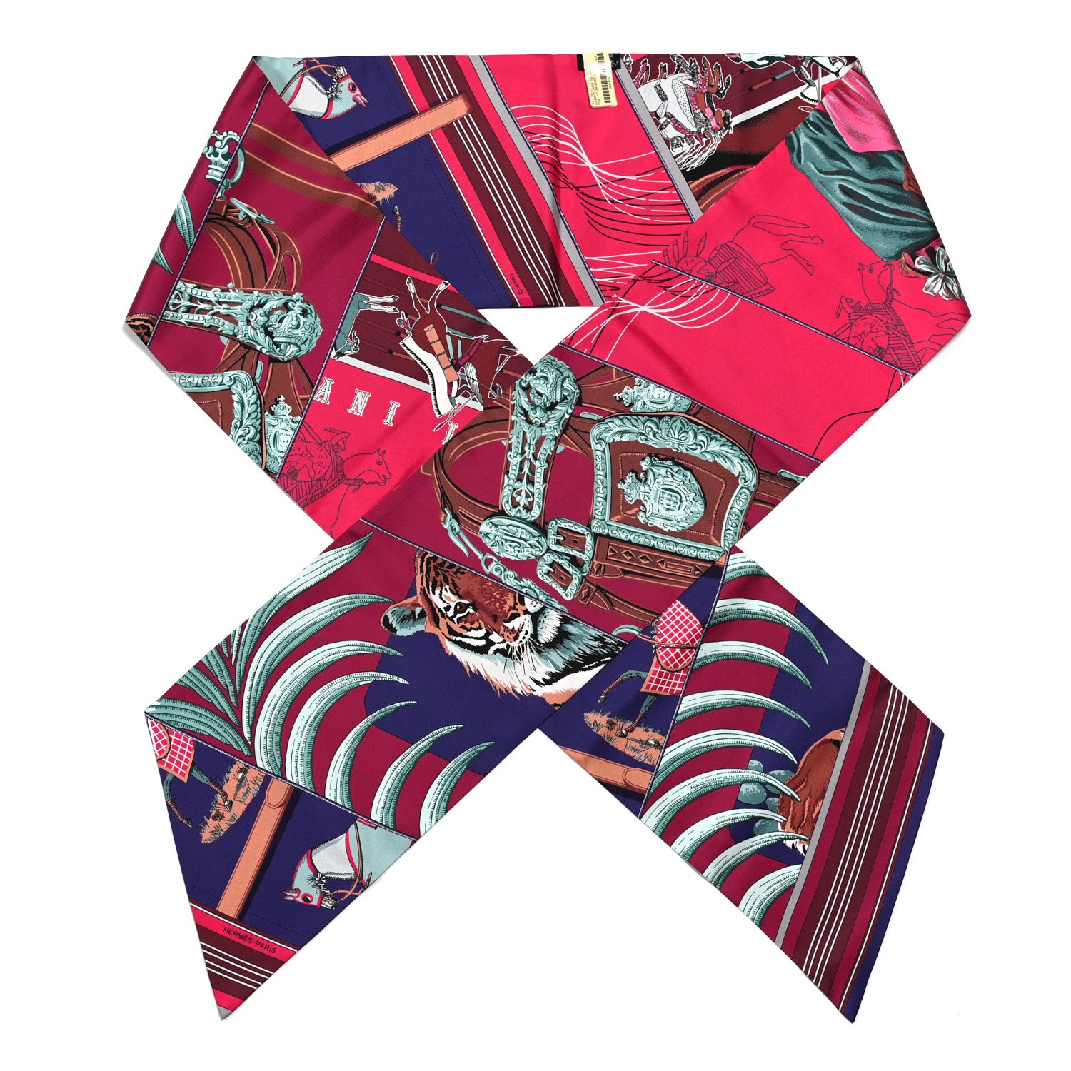 Hermes Silk Carre En Carres Maxi Twilly Rose Indien Bordeaux Vert 1 of 5