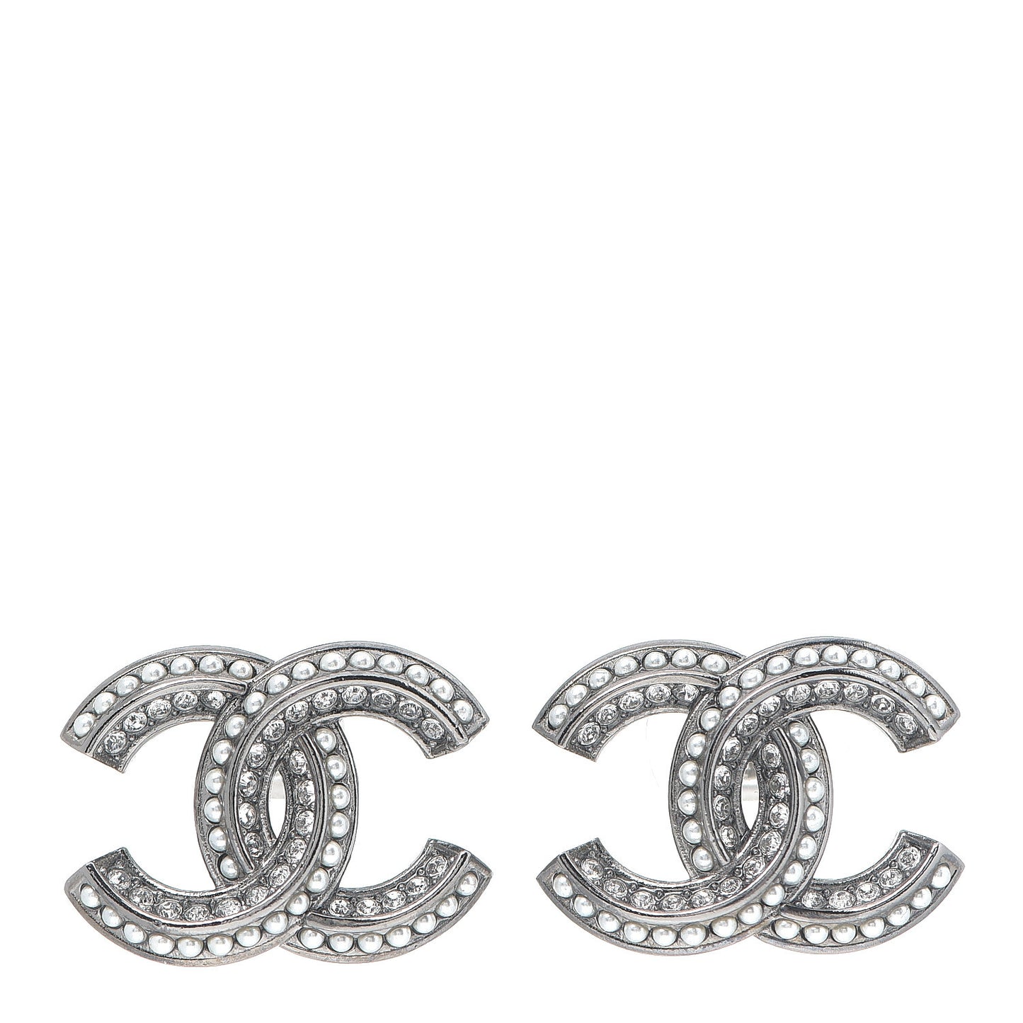 Pearl Crystal CC Earrings Silver