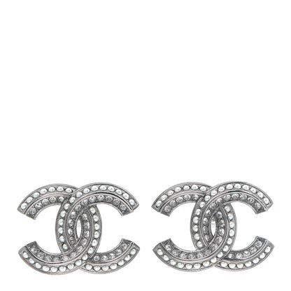 Chanel Pearl Crystal CC Earrings Silver 1 of 3