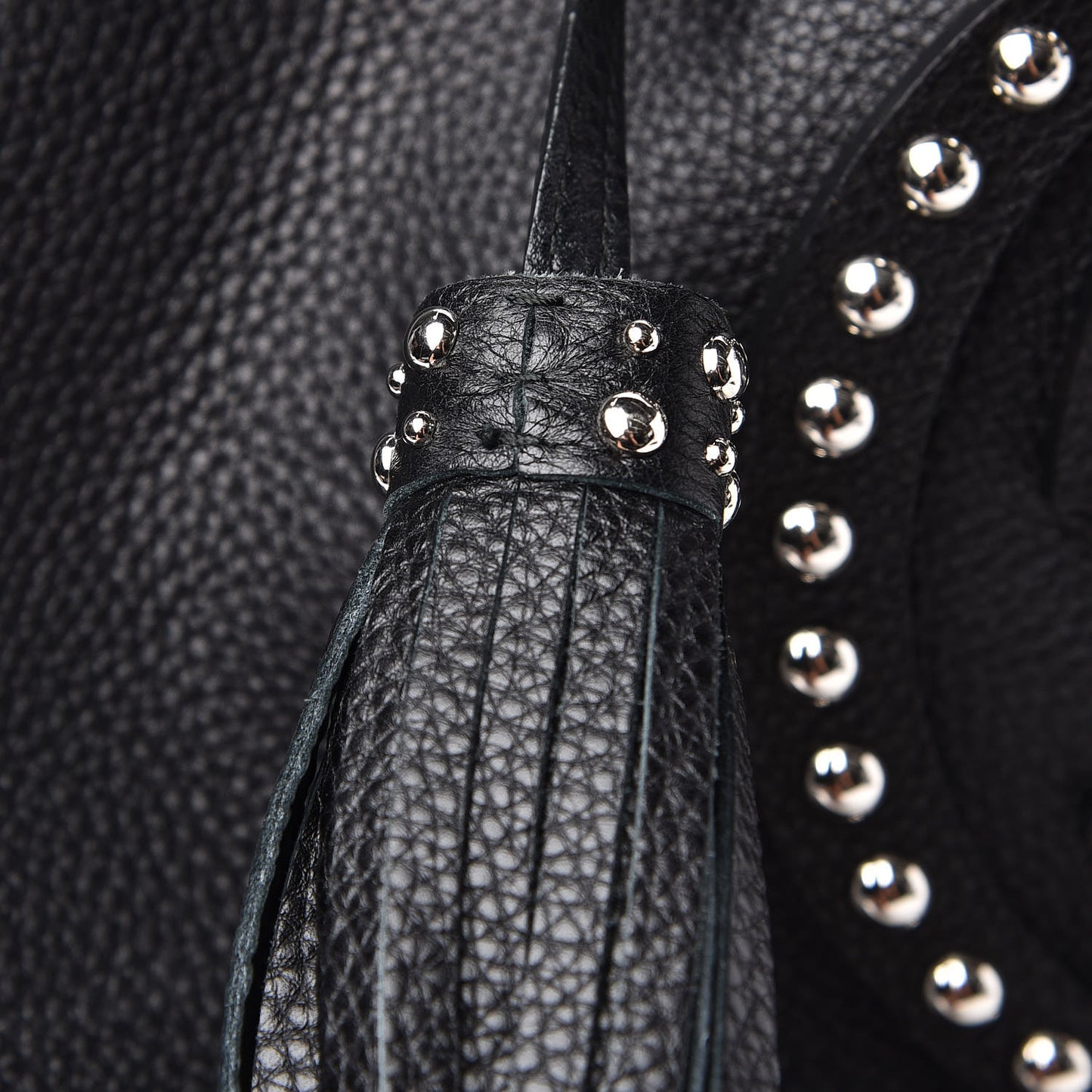 Pebbled Calfskin Studded Medium Soho Chain Shoulder Bag Black