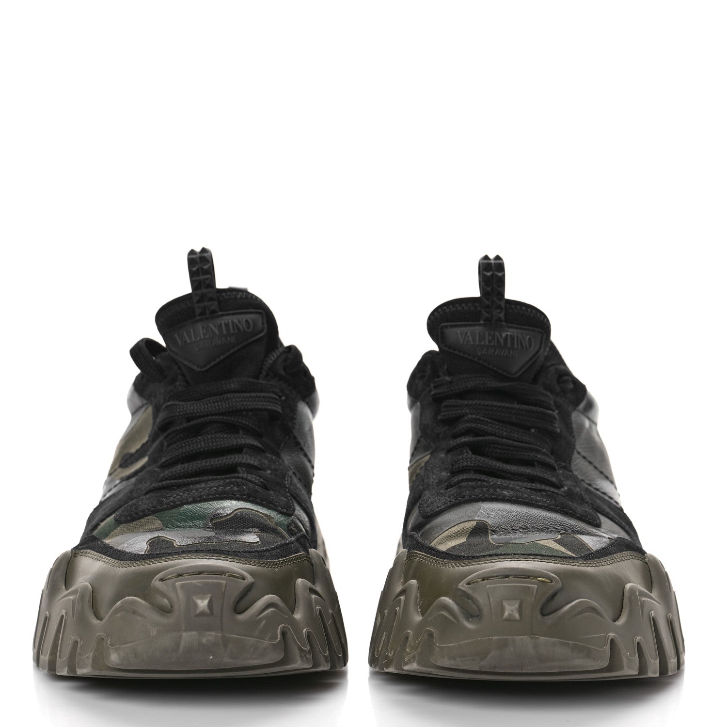 Valentino Garavani Nappa Suede Camouflage Mens Rockrunner Plus Sneakers 44 Army Green Black Multicolor 2 of 10