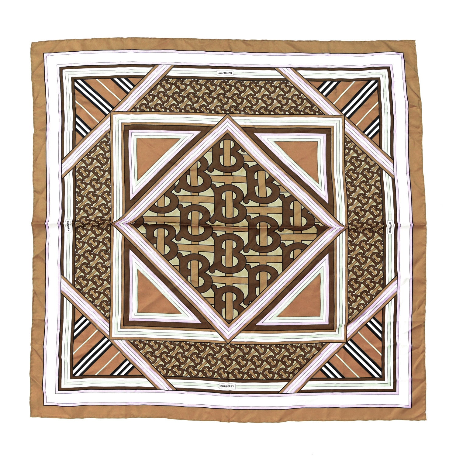 Burberry Silk Monogram Print Square Scarf Bridle Brown 1 of 4