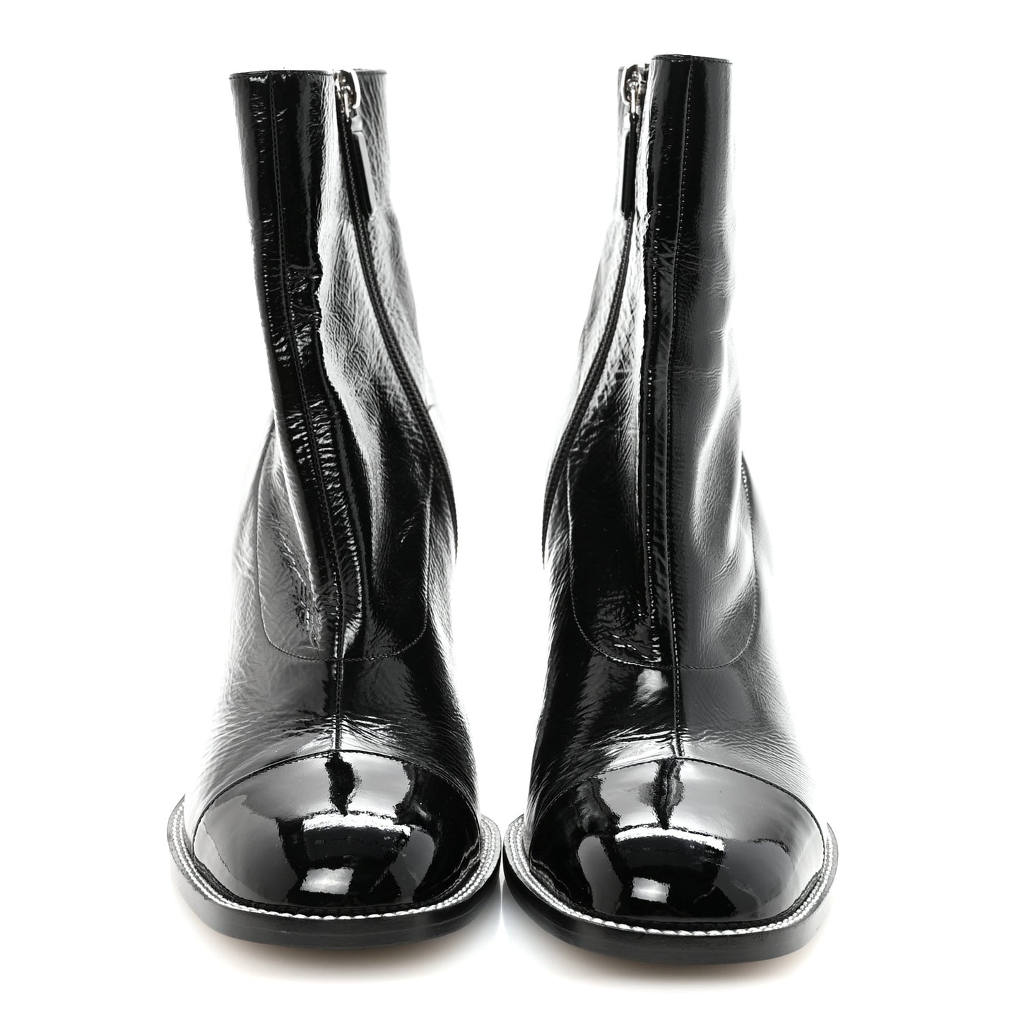 Shiny Calfskin Patent Cap Toe CC Short Boots 38.5 Black
