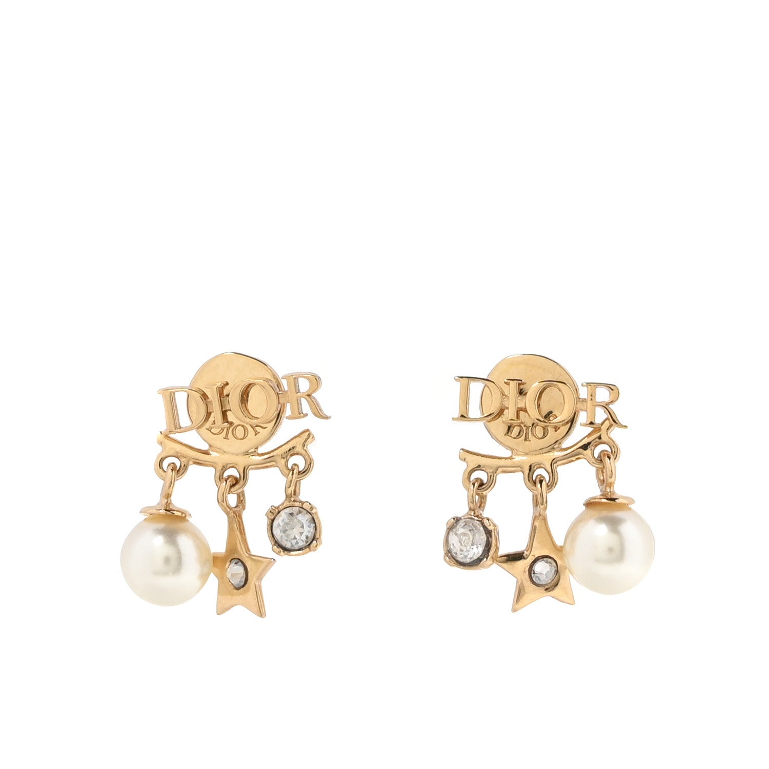 Christian Dior Pearl Crystal Dio(r)evolution Star Earrings Gold White 1 of 5