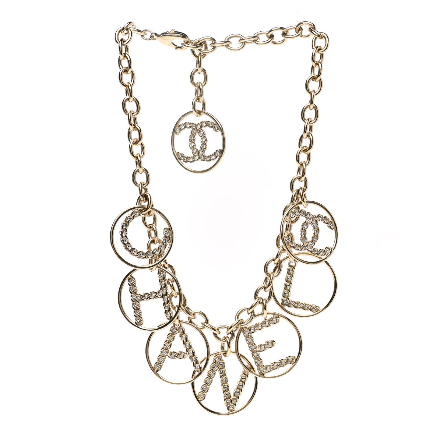 Metal Strass Crystal Logo Necklace Gold