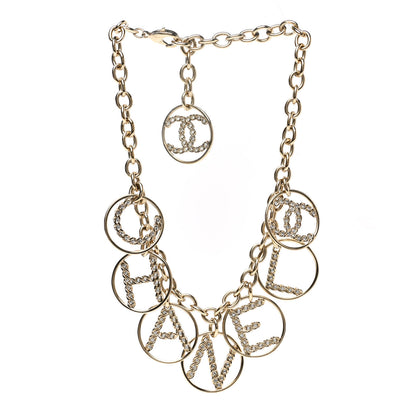 Chanel Metal Strass Crystal Logo Necklace Gold 3 of 4