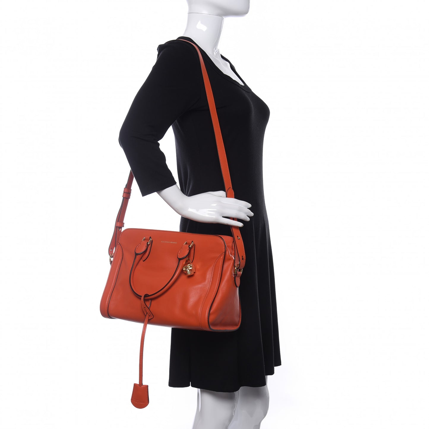 Pebbled Calfskin Small Skull Padlock Zip Around Tote Orange