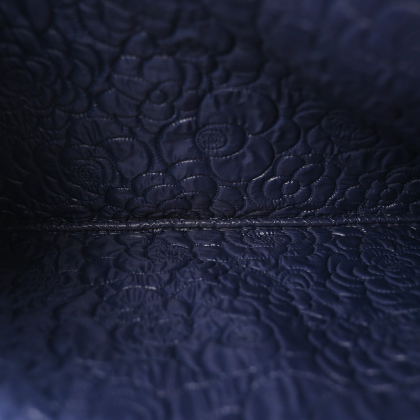 Lambskin Camellia Embossed Large Cosmetic Case Navy Silver