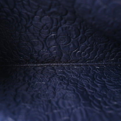 Chanel Lambskin Camellia Embossed Large Cosmetic Case Navy Silver 5 of 7