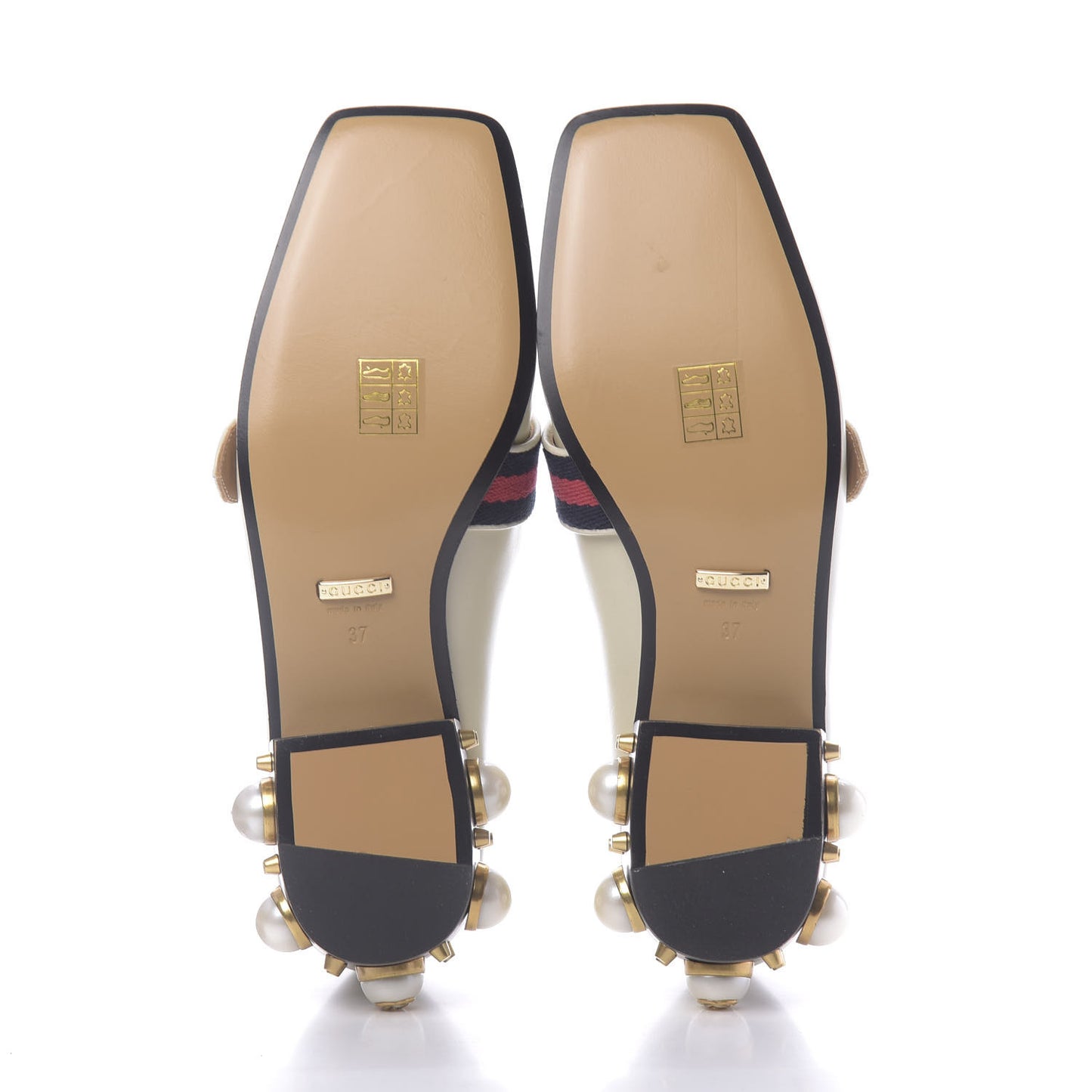 Betis Glamour Calfskin Web Pearl Embellished Peyton 35mm Loafer Pumps 37 Mystic White