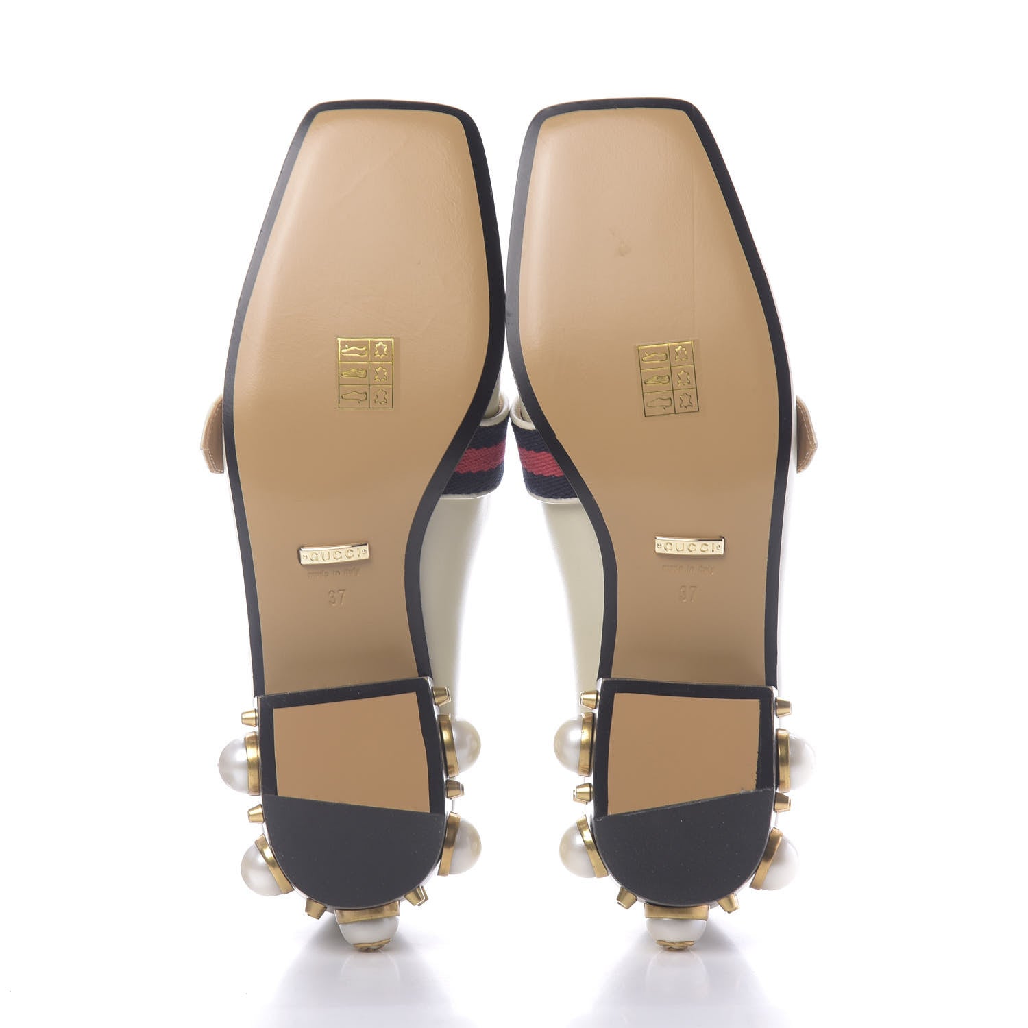 Gucci Betis Glamour Calfskin Web Pearl Embellished Peyton 35mm Loafer Pumps 37 Mystic White 6 of 12
