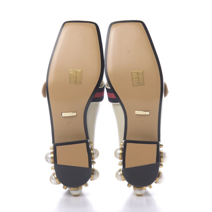 Gucci Betis Glamour Calfskin Web Pearl Embellished Peyton 35mm Loafer Pumps 37 Mystic White 6 of 12