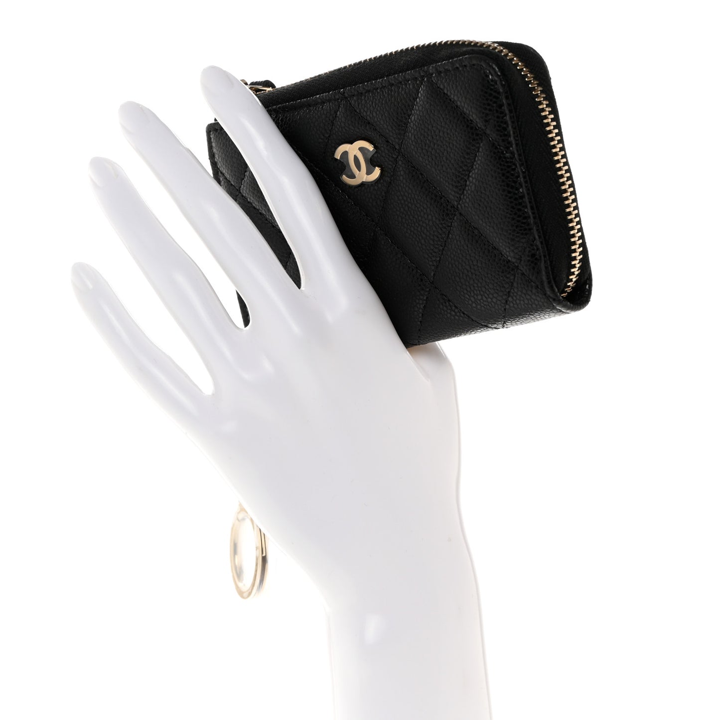 Caviar Quilted Zipped Key Holder Case Black