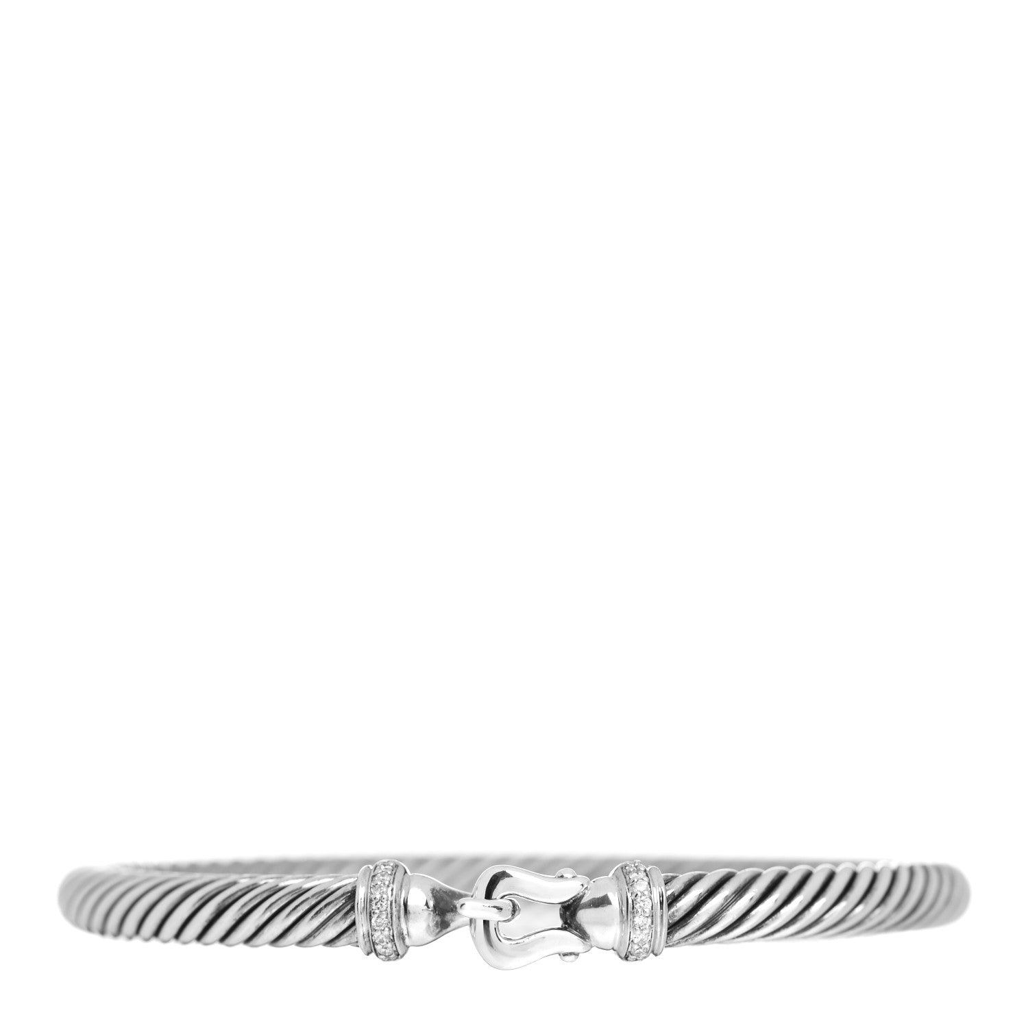 David Yurman Sterling Silver Diamond 5mm Cable Buckle Bracelet 1 of 5