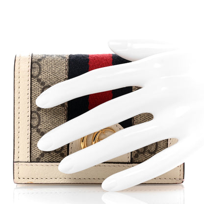 Gucci GG Supreme Monogram Textured Dollar Calfskin Web Ophidia Card Case Beige Ebony Mystic White 2 of 7