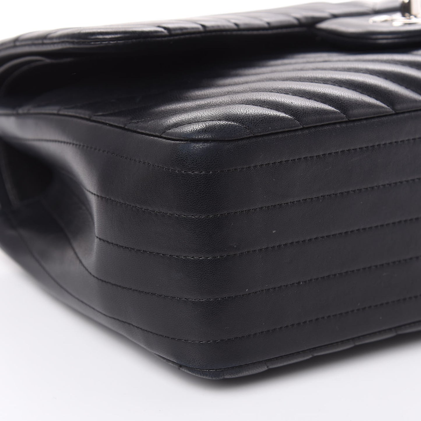 Lambskin Chevron Quilted Jumbo Double Flap Black