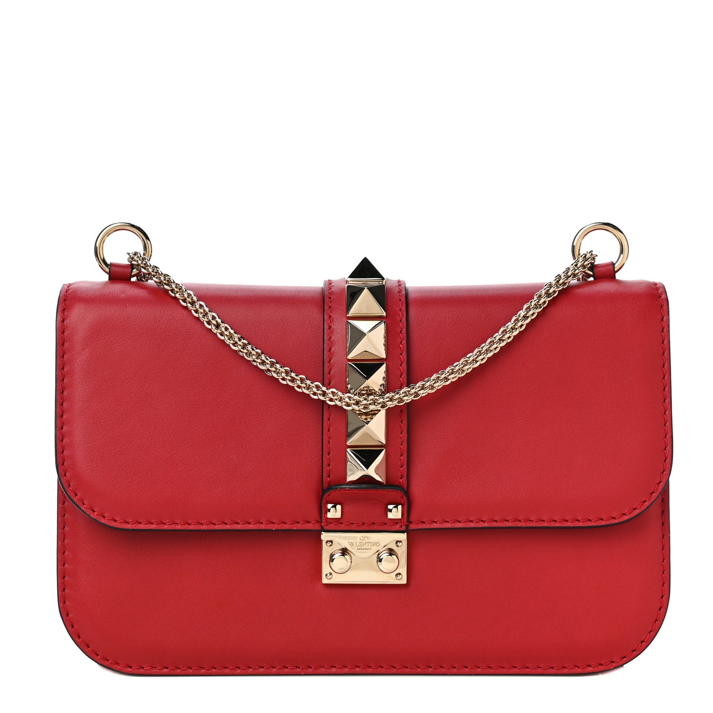 Vitello Medium Glam Lock Rockstud Flap Red