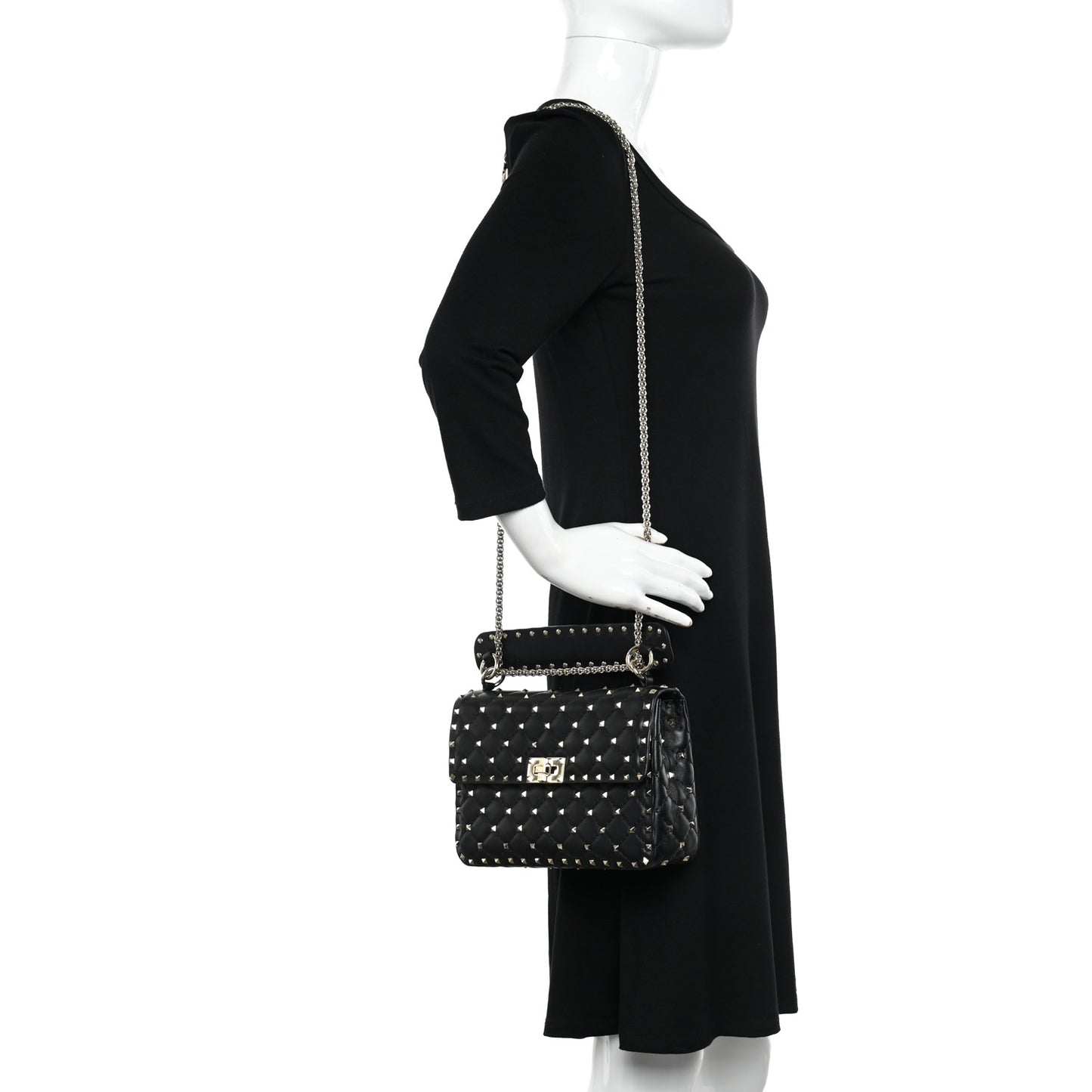Lambskin Medium Rockstud Spike Shoulder Bag Black
