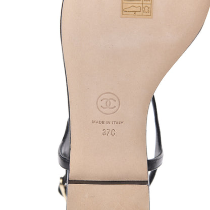 Chanel Lambskin Chain CC Logo Thong Sandals 37 Black 6 of 8
