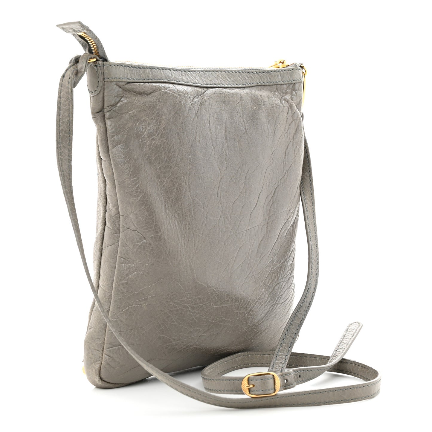 Agneau Giant 12 Gold Hardware Flat Crossbody Gris Pyrite