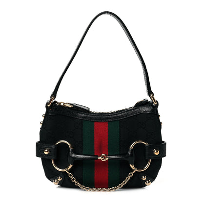 Gucci Monogram Web Horsebit Small Shoulder Bag Black 1 of 10
