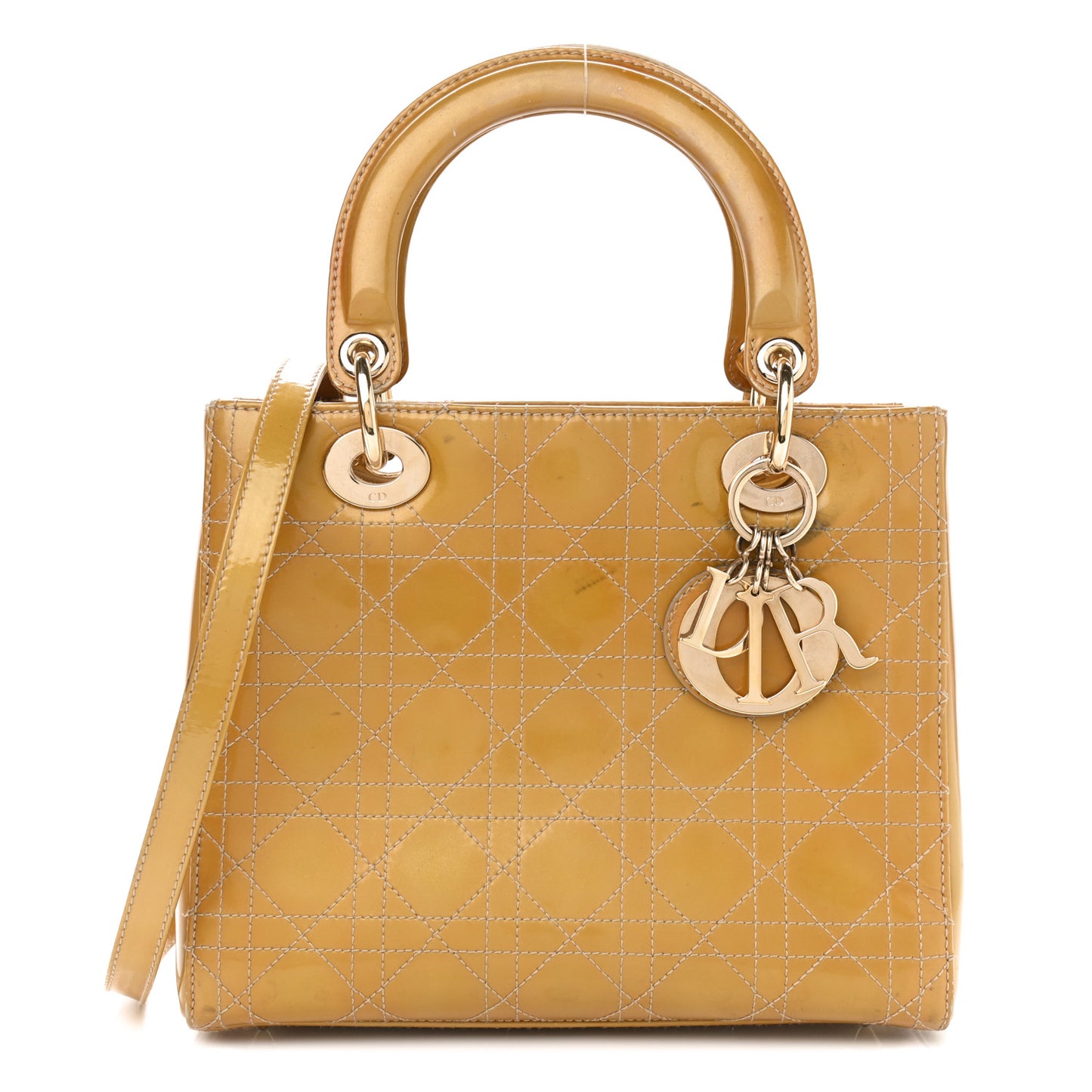 Patent Cannage Stitched Medium Lady Dior Dark Beige