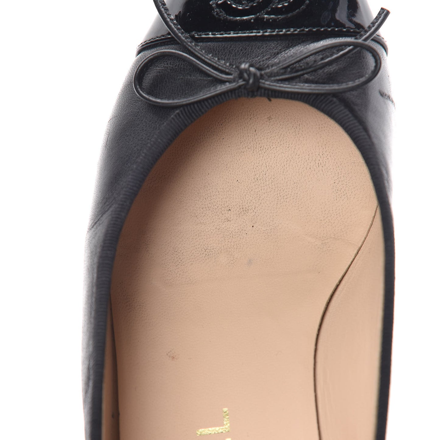 Lambskin Patent CC Cap Toe Ballerina Flats 38.5 Black