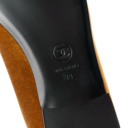 Chanel Velvet Cap Toe CC Ballerina Flats 39 Brown Light Brown 6 of 9