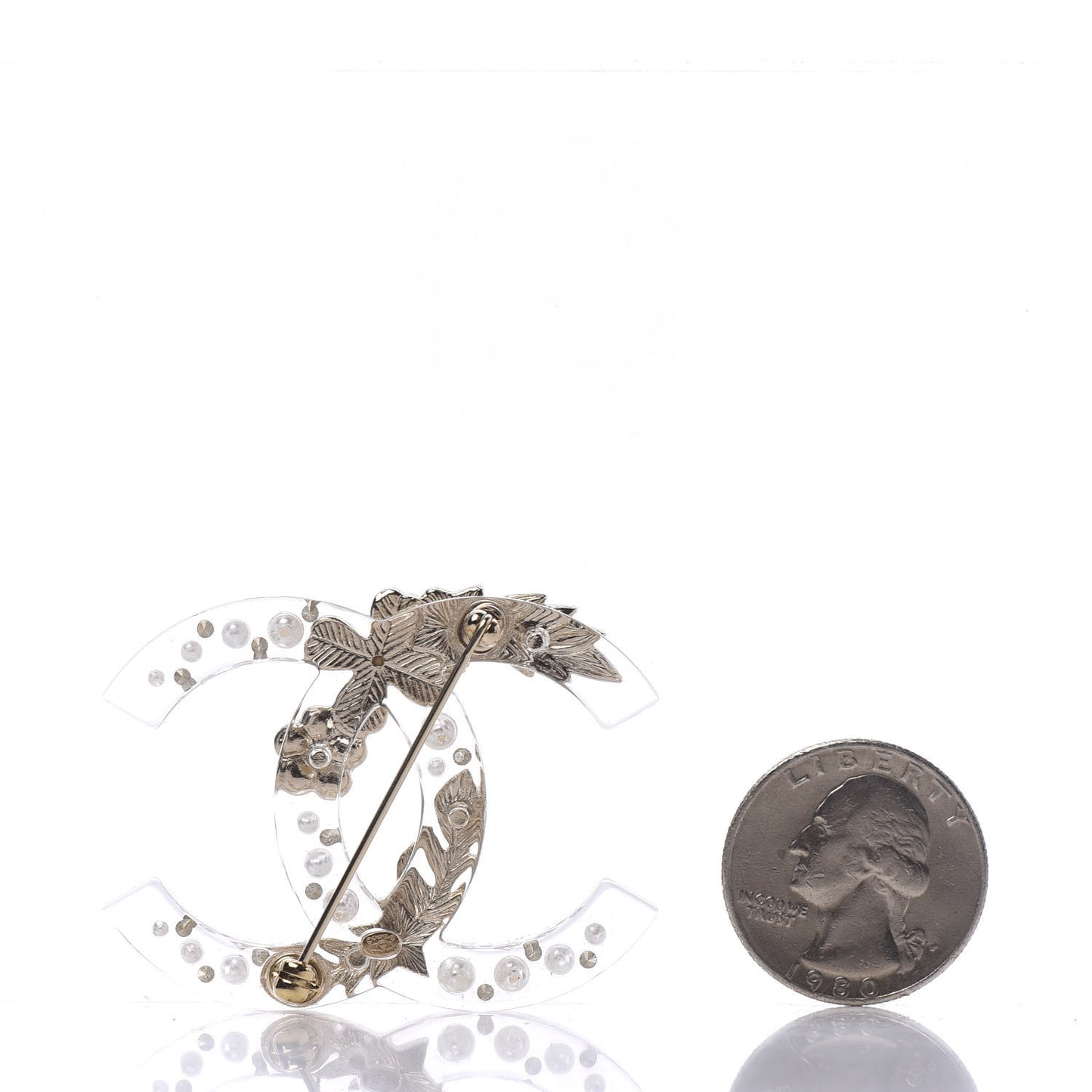 Resin Pearl Crystal CC Brooch Transparent Gold