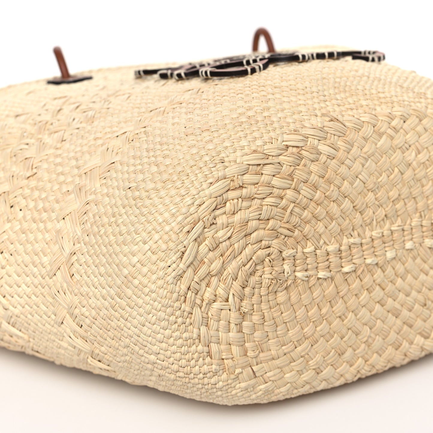 Calfskin Raffia Paulas Ibiza Medium Anagram Basket Tote Bag Natural Tan