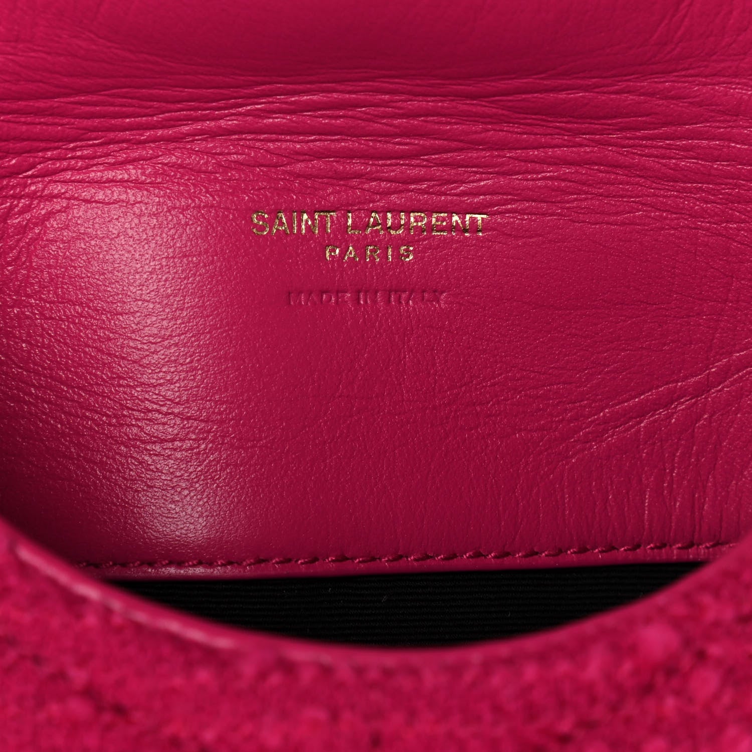 Saint Laurent Boucle Tweed Quilted Loulou Puffer Monogram Pouch Clutch Magenta 6 of 12
