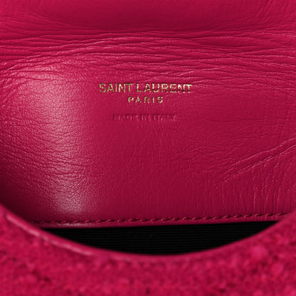 Saint Laurent Boucle Tweed Quilted Loulou Puffer Monogram Pouch Clutch Magenta 6 of 12
